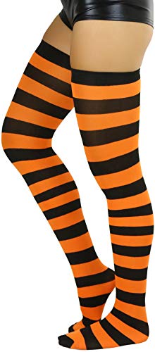 Image of ToBeInStyle Women's Vibrant Horizontal Wide Striped Thigh High Stockings