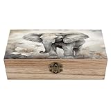 KWQDOZF Elegante joyero de madera con diseño de elefante, con tapa abatible y cierre frontal, ideal para manualidades, arte, pasatiempos y almacenamiento en el hogar.