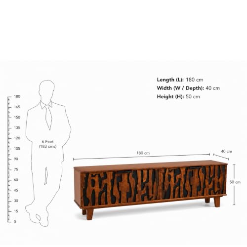 Image of The Attic Sculpt TV Cabinet, Solid Wood Sideboard TV Cabinet for Living Room, Wooden Free Standing TV Unit Side Board Table with Storage, Ant. Honey Matte Finish