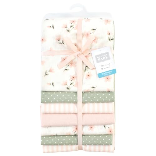 Image of Little Treasure Hudson Baby Cotton Poly Flannel Receiving Blankets Multipack, Pink Dainty Florals, 30x30 inches