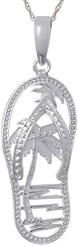 925 Sterling Silver Nautical Necklace Charm Pendant with Chain, Palm Tree Flip-Flop [Cut-Out]