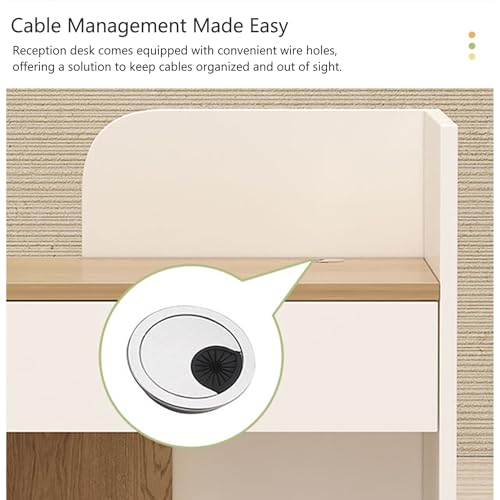 Scrivania per reception con venature del legno bianco a forma di L, postazione di lavoro salvaspazio, design elegante e moderno, struttura in MDF resistente, facile da montare per le aziende