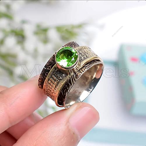 Peridot Spinner Ring ~ 925 Sterling Silver ~ Bohemian Ring ~ Worry Band Ring ~ Antique Ring ~ Statement Ring ~ Spinner Ring ~ Handcrafted ~ Peridot Gemstone ~ Gift For Women ~ Gift For Her #TOP1