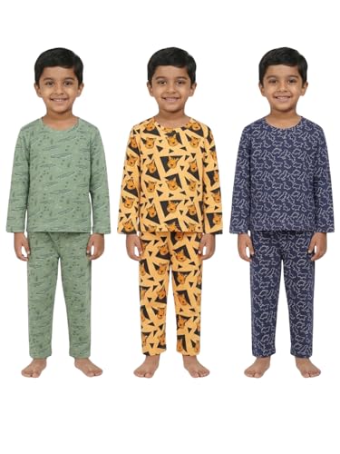 Image of The Mom Store Kids Cotton Night Suit for Boys and Girls | Breathable Night Dress for Kids Boys and Girls | Printed Nightsuit Pajama Set | Comfortable All-Season Sleepwear for Daily Use | Combo Set