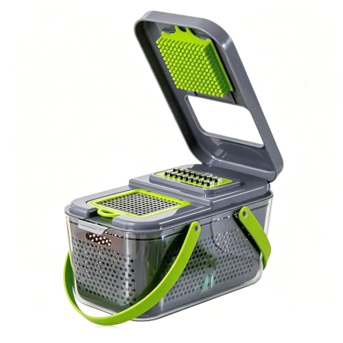 Cortador de Verdura Manual, Mandolina de Cocina Multifuncional con 14 Cuchillas Acero Inoxidable, Material Resistente, Cortador Verduras para Ensaladas, Utensilios Cocina