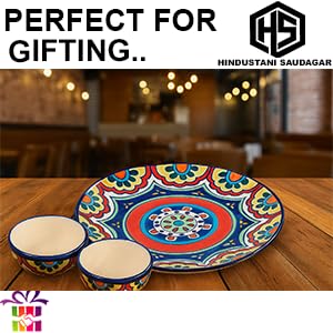 Image of HS HINDUSTANI SAUDAGAR Flora Fiesta Ceramic Plate and Bowl dinnerware Sets Plates for Dinner Pasta Breakfast & katori Dinner Set Ideal Dining Table Kitchen Design for Daily use and Gifting.