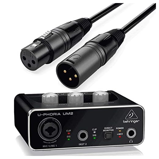 Behringer Interface Audio UM2 U-Phoria + Cable Premium XLR Macho/XLR Hembra 6 Metros