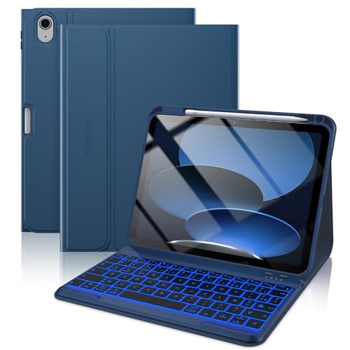 Funda teclado iPad 2022 para escribir de noche con retroiluminación de 7 colores y AZERTY