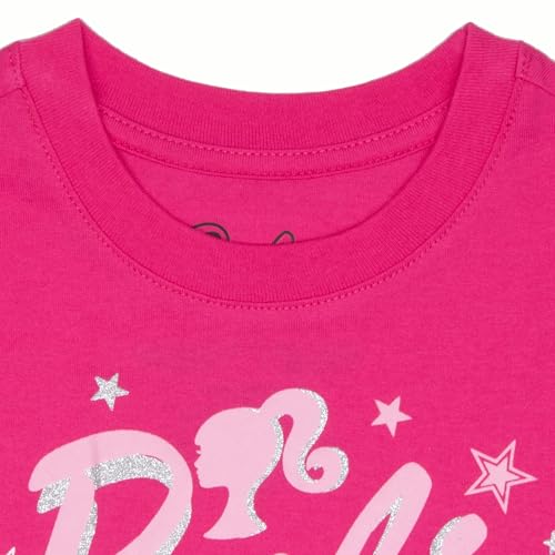 Barbie Girl's Short Sleeve Sparkle Tutu Dress, Logo Glitter Print Dress with Tulle Skirt for Kids4