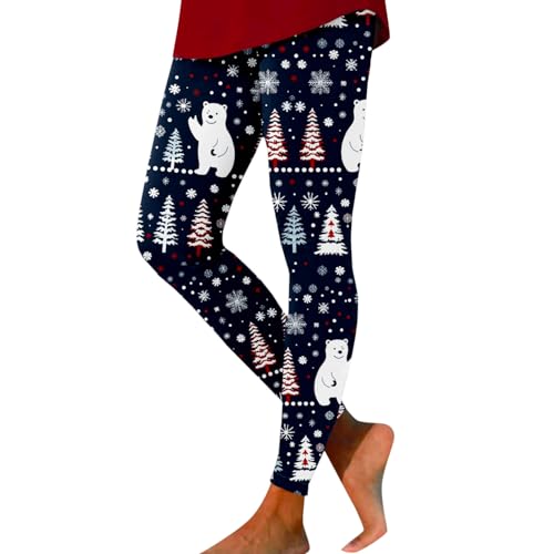 Yubenhong - Yubenhong Leggings hauts pour femme - Style décontracté - Tendance - Noël - Imprimé - Pour le sport - Pour le yoga - Pour le fitness - Pantalon de yoga, bleu marine, S