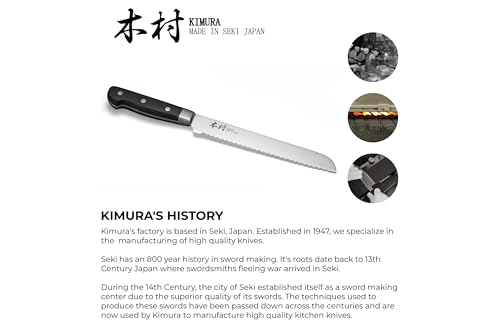 Image of Kimura Bread Knife, [Made in Japan], 8 inch Serrated Chef Knife, Ultra Sharp High Carbon Molybdenum Stainless Steel Kitchen Knives, Chefs Knife with Ergonomic Handle - Japanese Bread Knife