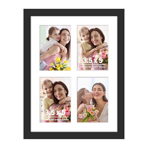 Image of DUENPY 9x12 Picture Frame 4-Opening 3.5x5 Collage Picture Frame Displays Four 3.5x5 inch Photos Collage Wall Decor Wall Hanging or Tabletop Black