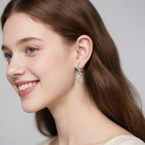 Sterling Silver Mouse Earrings Hypoallergenic Sparkly Cubic Zirconia Cute Animal Loop Earrings for Sensitive Ears Lightweight Adorable Bow Dangle Hoop Earring Gifts for Women Daughter Granddaughter3