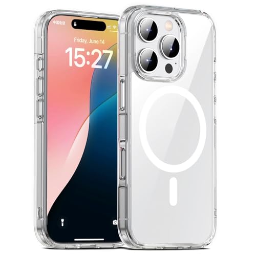 Image of VONZEE Translucent Clear Back Cover Compatible with (iPhone 15 Pro Max Case)(2023), PC Shockproof Scratch Resistant, Non-Yellowing, Support Mag-Safe Wireless Magnetic Charging - White|6.7''