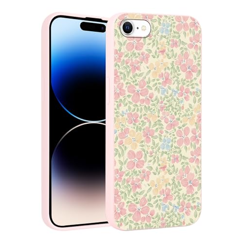 lioscre Cute Pink Spring Flower Phone Case for iPhone 16e/iPhone 17e Case 6.1", Aesthetic Trendy Floral Leaf Design Shockproof Anti-Scratch Soft Slim Flexible Silicone Pink Funda Cover for Women Girls