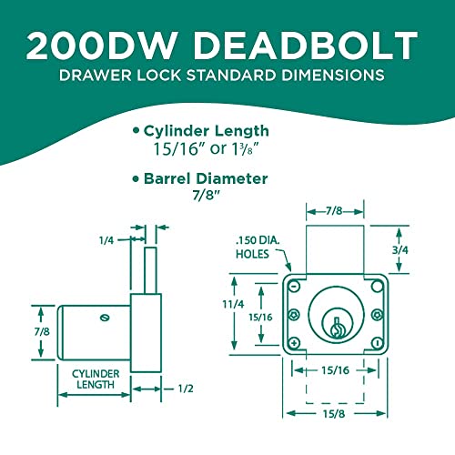 Olympus Lock 200Dw Deadbolt Lock | 7/8" Chrome Key Lock Us26D | Natl Ka915 Easily Rekeyable Drawer Lock, Keyed Alike | Grade 1 Drawer Locks | Vertical Deadbolt Lock | Door Lock For Drawers #TOP2
