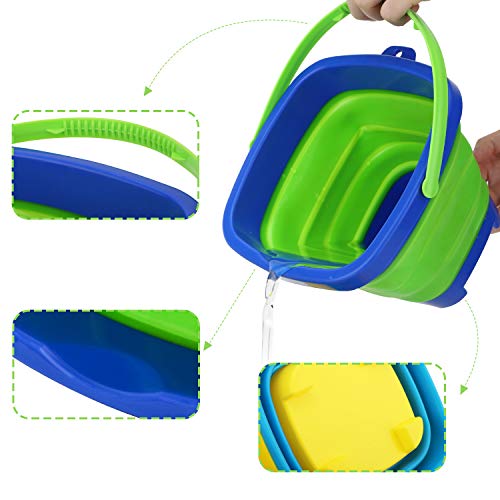Zooawa Beach Bucket Sand Toy for Kids, Foldable Sand Bucket Expandable Sand Pail Square for Beach Multi-Purpose, [3 Pack] Collapsible Silicone Bucket, 2 Liter/0.5 Gallon - Colorful - Thumbnail 5