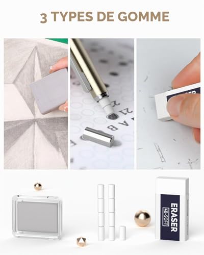 Nicpro 35 Pièces Porte-Mines Artistiques en Métal, Crayon Mécanique Criterium 0,5, 0,7, 0,9 mm et 3 Pièces Porte Mine 2 mm avec 20 tubes de Recharges(Couleurs 6B 4B 2B HB 2H 4H) pour Dessin D'esquisse – vue 5