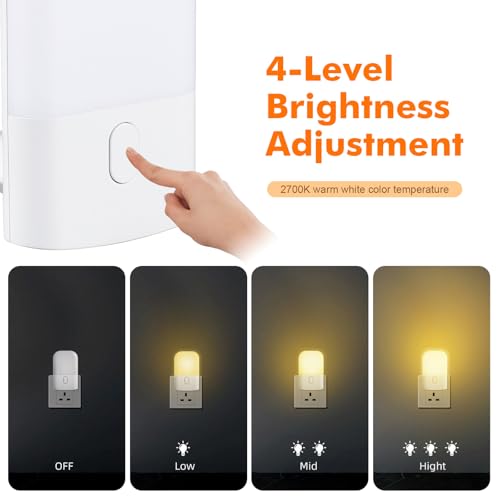 GRIFEMA GD103UK-1 Night Light Plug in Wall with Dusk to Dawn Photocell Sensor, 4 Levels Brightness Adjustable, Night Light Kids for Children's Room, Hallway, Bedrooms, Garage, Warm White - Image 6