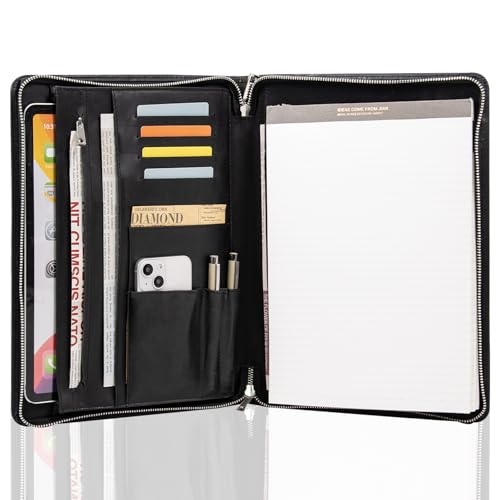 Calfinder Konferenzmappe A4, Schreibmappe A4, Leder, Dokumentenmappe, Ledermappe A4, Aktenmappe a4, Arbeitsmappe, Mappe a4,Geschenke für Fauen, Geschenke für Männer, Schwarz