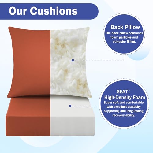 Image of Outdoor Chair Cushions, 24 x 24 Inch Outdoor Cushion for Patio Furniture, Patio Chair Cushion, Waterproof & Fade Resistant Deep Patio Furniture Cushions Set with Handle and Ties, Spice (Set of 2)