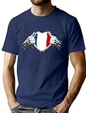tiorhooe Drapeau France T Shirt Homme Français Paris Drapeau Shirt Casual Football Sport Col Rond Tee (BleuFoncé1,3XL)