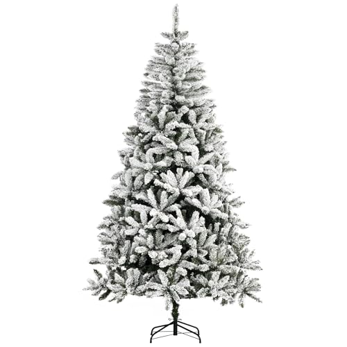 HOMCOM Árvore de Natal artificial 225 cm com neve ignífugo com 1300 ramos abertura automática base dobrável e suporte metálico decoração natalícia para interiores verde