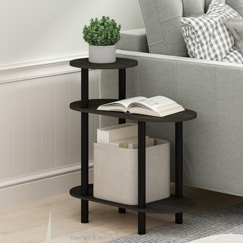 Furinno Turn-N-Tube Side Table, 3-Tier Oval Sofa End Table with Open Shelf, Toolless Assembly Night Stand, Bedside Table, for Living Room, Bedroom, Dark Espresso - image 2