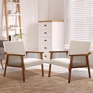 RichFire Mid-Century Modern Accent Chair Set of 2,Rattan Reading Armchair with Solid Wood Frame,Comfy Living Room Chairs for Reading,Velvet Lounge Chair,Bedroom Furniture,Easy Assembly