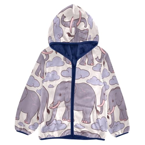 Elephant Clouds Pattern Toddler Fleece Jacket Girl Boys Hooded Fleece Jacket Coat Warm Outwear Zip-up 3-10T