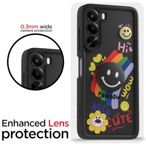 Image of Pikkme Back Cover for Realme P4x 5G | Soft Silicone| Cute Rainbow Smile & 3D Cartoon Flower Design | Shockproof Raised Camera Protection Bumper Case (Black)