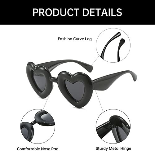 YAMEIZE Vintage Heart Shaped Sunglasses - Unique Punk Inflated Sun Glasses Thick Frame Party Love Glasses for Women Men4