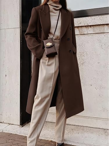Image of IDEALSANXUN Womens Long Wool Coats Fall Winter Double Breasted Trench Coat Peacoat