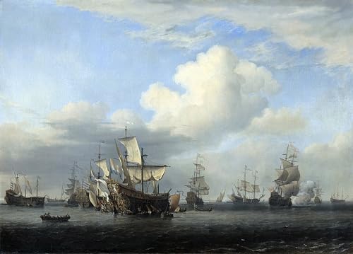 Cuadro pintura al óleo de Willem Van De Velde, lienzo decorativo clásico marino de 60x90cm