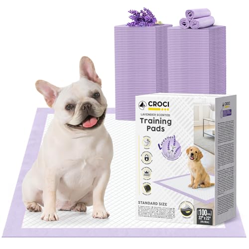 Image of CROCI 22x22in Puppy Pads 100 Count with Adhesive Tabs, Dog Pads Absorbs Up to 3 Cups Potty Training, Disposable