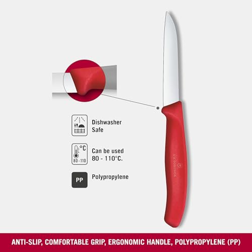 Image of Victorinox Swiss Made Stainless Steel Swiss Classic Paring Knife, 8cm Kitchen Knife for Vegetable Cutting and Chopping, Classic Red | Kitchen Tools & Items | 6.7401.C1