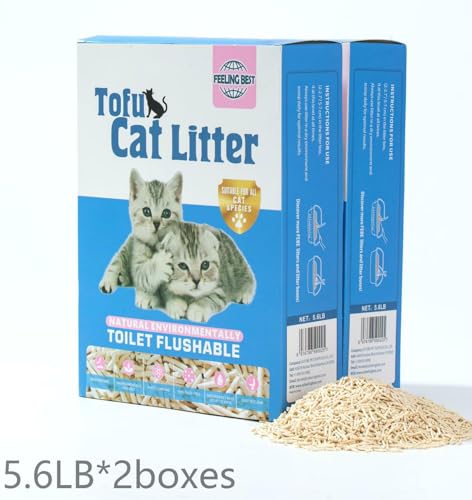 Feeling Best Tofu Cat Litter 11.2Lb(5.6Lb×2Bag) Clumping, 100% Food Grade Raw Materials, Clumping,Flushable,Ultra Absorbent And Fast Drying,Solubility In Water,Really Dust-Free,Less Scattering thumb #1