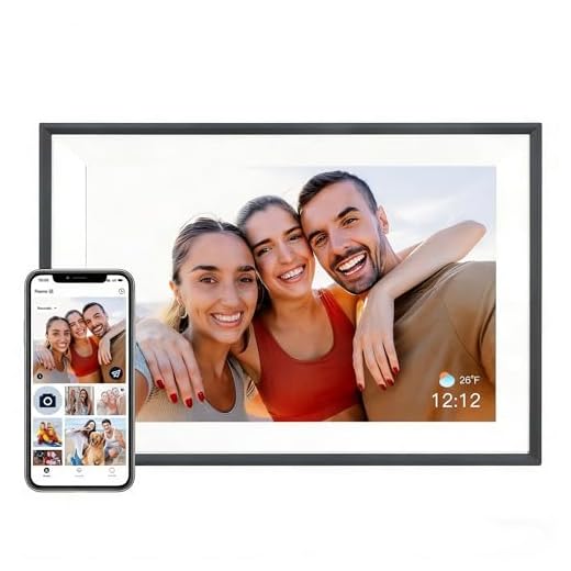 AEEZO 10.1 Inch WiFi Digital Picture Frame, IPS Touch Screen Smart Cloud Photo Frame with 16GB Storage, Easy Setup to Share Photos or Videos via Frameo APP, Auto-Rotate, Wall Mountable (Black)