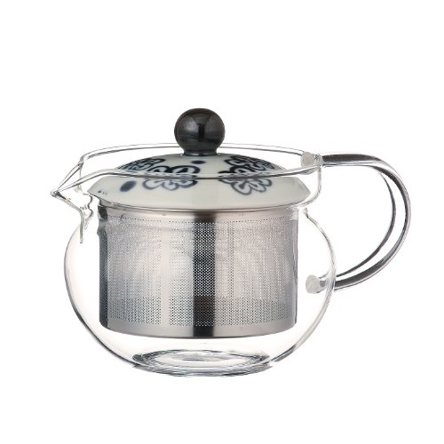 波佐見焼 ガラスポット 梅ちらし柄 (スーパーステンレス 茶こし付) 容量約375ml 73604