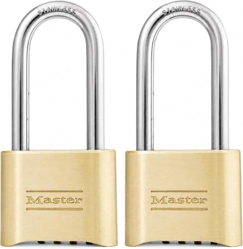 Image of Master Lock Brass Combination Lock,Gate-Lock for Outdoor Fence or Shed,Customizable Combination Padlock with Extended 2-1 /4-Inch-Long Shackle,175LHEC2,(Pack of 20)