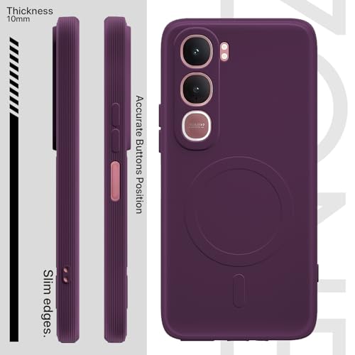 Image of Amazon Basics Back Cover for Vivo Y31 5G Soft Matte Silicone with Camera Protection | Mag-Safe Logo (Not Mag-Safe Compatible) | Shockproof Slim Fit Bumper Case (Purple)