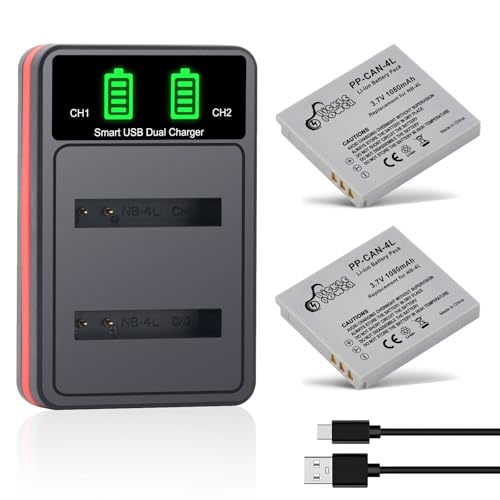 Pickle Power NB-4L Battery 2 Pack and LED Dual Charger for Canon ELPH 100 HS 300 HS 310 HS 330 HS Powershot SD1400 is SD1100 is SD600 SD400 SD450 SD630 SD750 SD780 SD1000