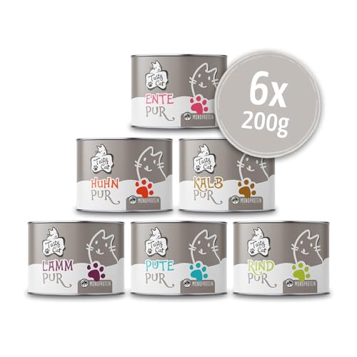 Tasty Cat Mono Nassfutter für Katzen Probierpakerl 6 x 200g. | getreidefrei | zuckerfrei | Monoprotein