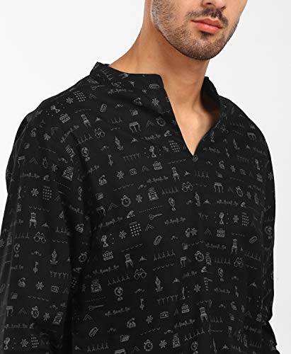 Image of Shatranj by FBB Men's Printed Blended Full Sleeves Kurta - Medium, Black