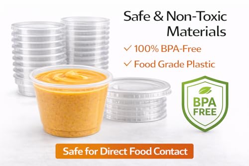 Image of 5.5 oz Clear Plastic Souffle Cups, BPA Free Portion Cups with Lids, 50 Sets | Perfect for sauces, dressings, condiments, samples, snacks and portion control applications