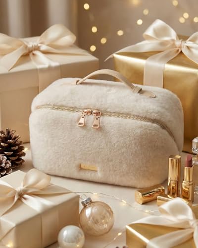 Image of EACHY Travel Makeup Bag, Large Capacity Cosmetic Bag for Women, Waterproof PU Leather, Flat Open Portable Toiletry Bag for Skincare, Brushes & Travel Essentials