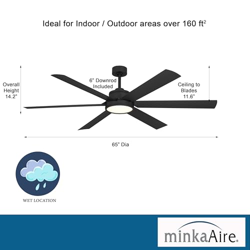 MINKA-AIRE F897L-CL Cairo 65" 6-Blade LED Smart Indoor/Outdoor Ceiling Fan - Coal Finish with Matte Lens thumbnail 7