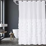 BRHF Farmhouse White Ruffle Shower Curtain 72" in Long & Wide - Quick Drying - 12 Buttonholes Design