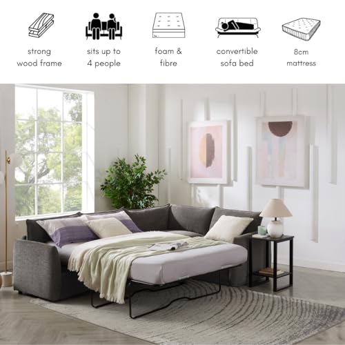 Home Detail L-Shaped Sectional Corner Sofa with Sofabed Function Pull-Out Mechanism, Grey Linen Fabric, Corner Sleeper Couch (4 Seater - Left Hand Facing) - Image 5