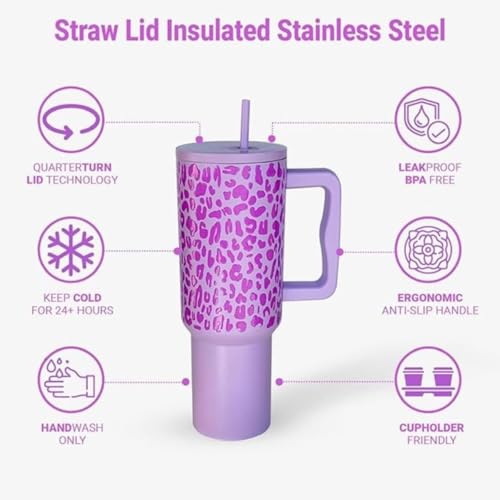 Image of Stainless Steel 1200 ml Vacuum Tumbler with Lid & Straw - Double‑Wall Insulated Cup for Travel, Gym & Office - Keeps Beverages Hot or Cold - 1.2 L Capacity (Purple Leopard)
